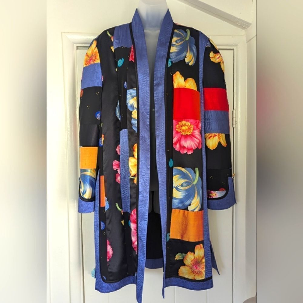 VTG Jeanne Marc 12 Patchwork Floral Rainbow Art to Wear Maximalist Jacket Duster